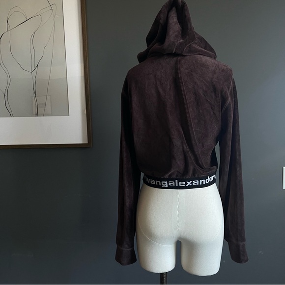 ALEXANDERWANG.T Stretch Corduroy Cropped Hoodie in Cola - Picture 8 of 10